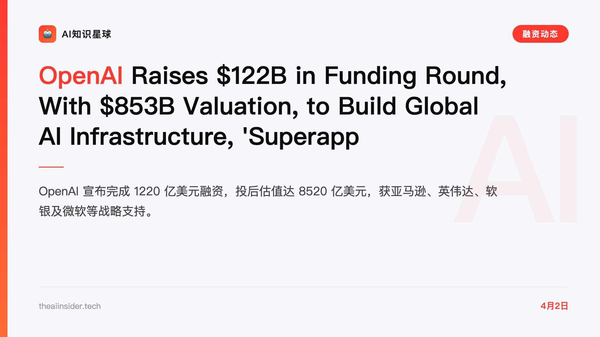 OpenAI Raises $122B in Funding Round, With $853B Valuation, to Build Global AI Infrastructure, 'Superapp'
